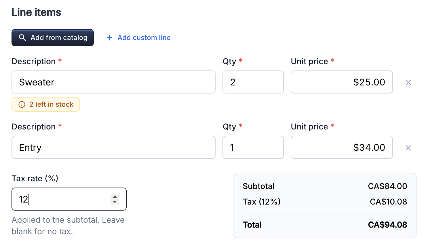 Line items with two rows