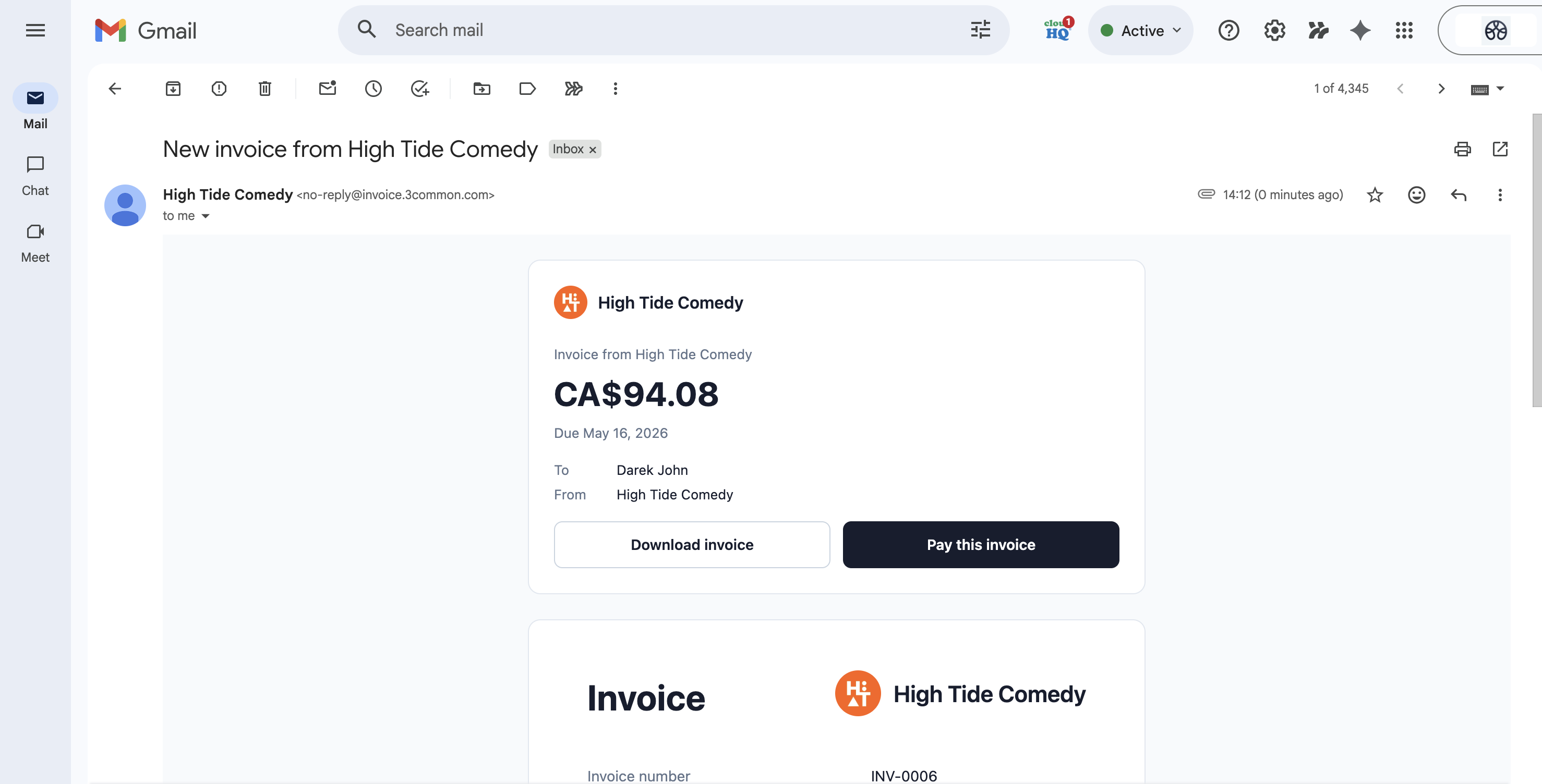 Customer invoice email