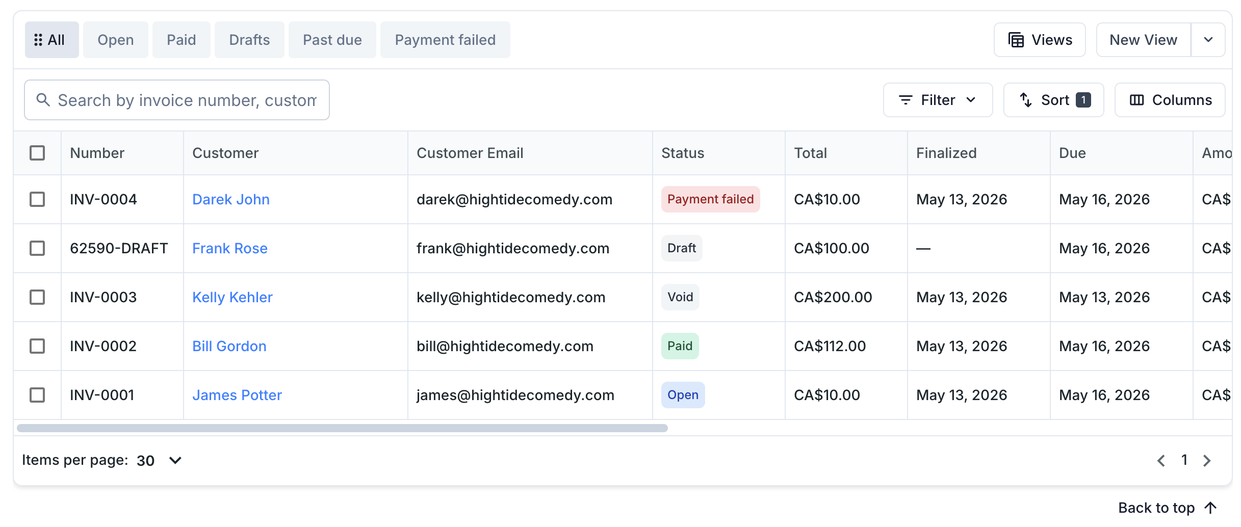 Invoice status chips