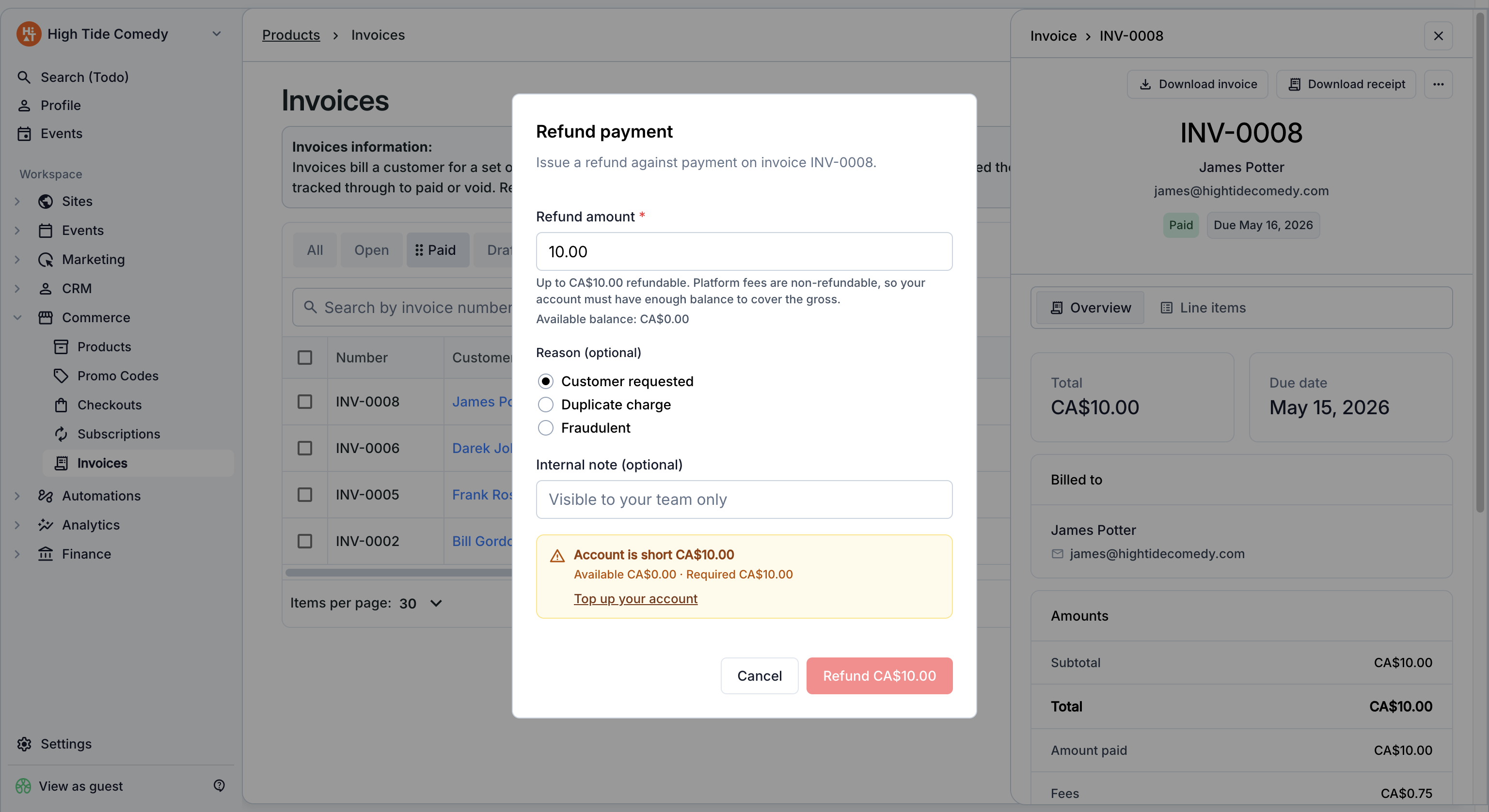 Refund dialog