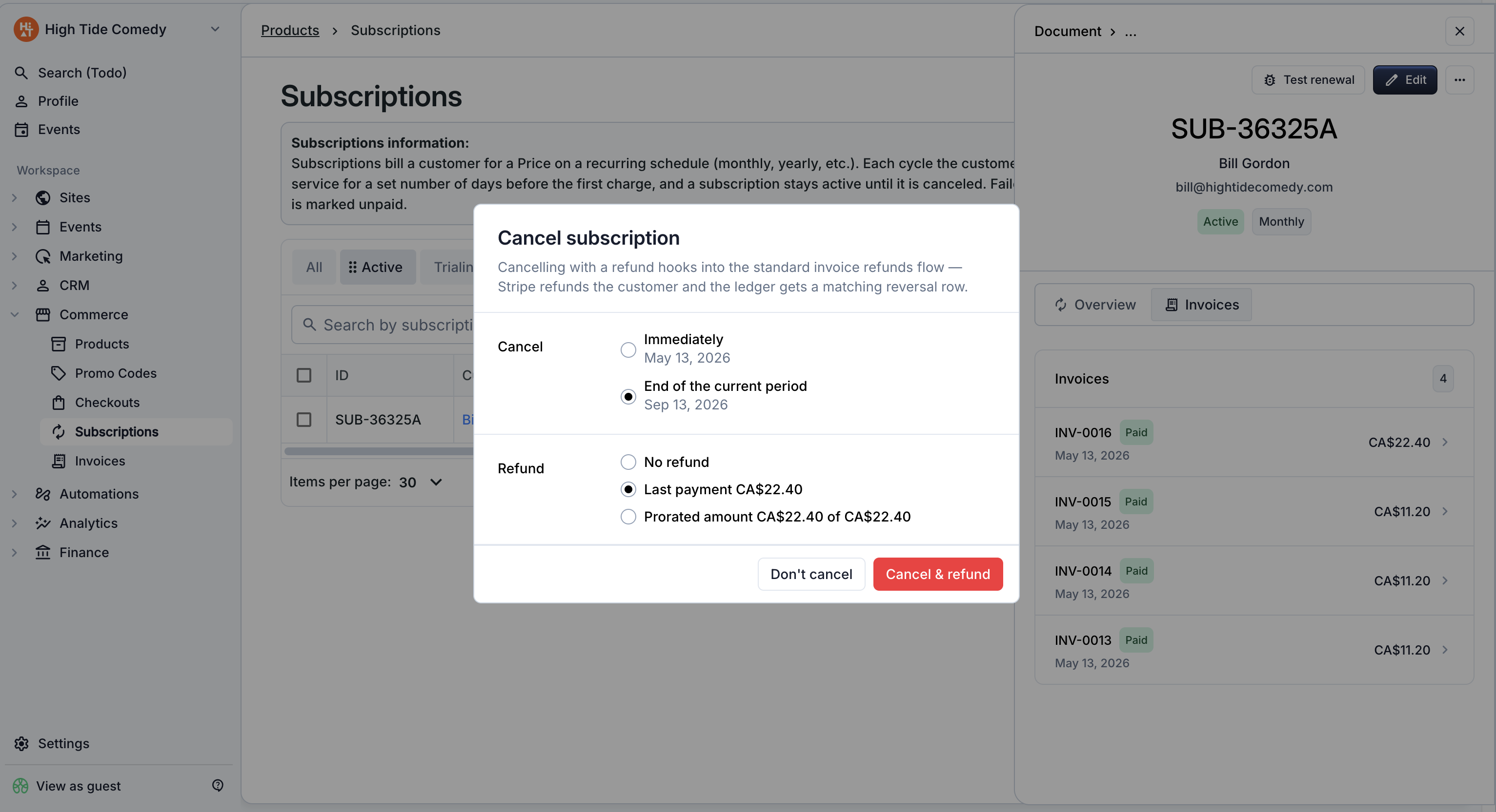 Cancellation dialog