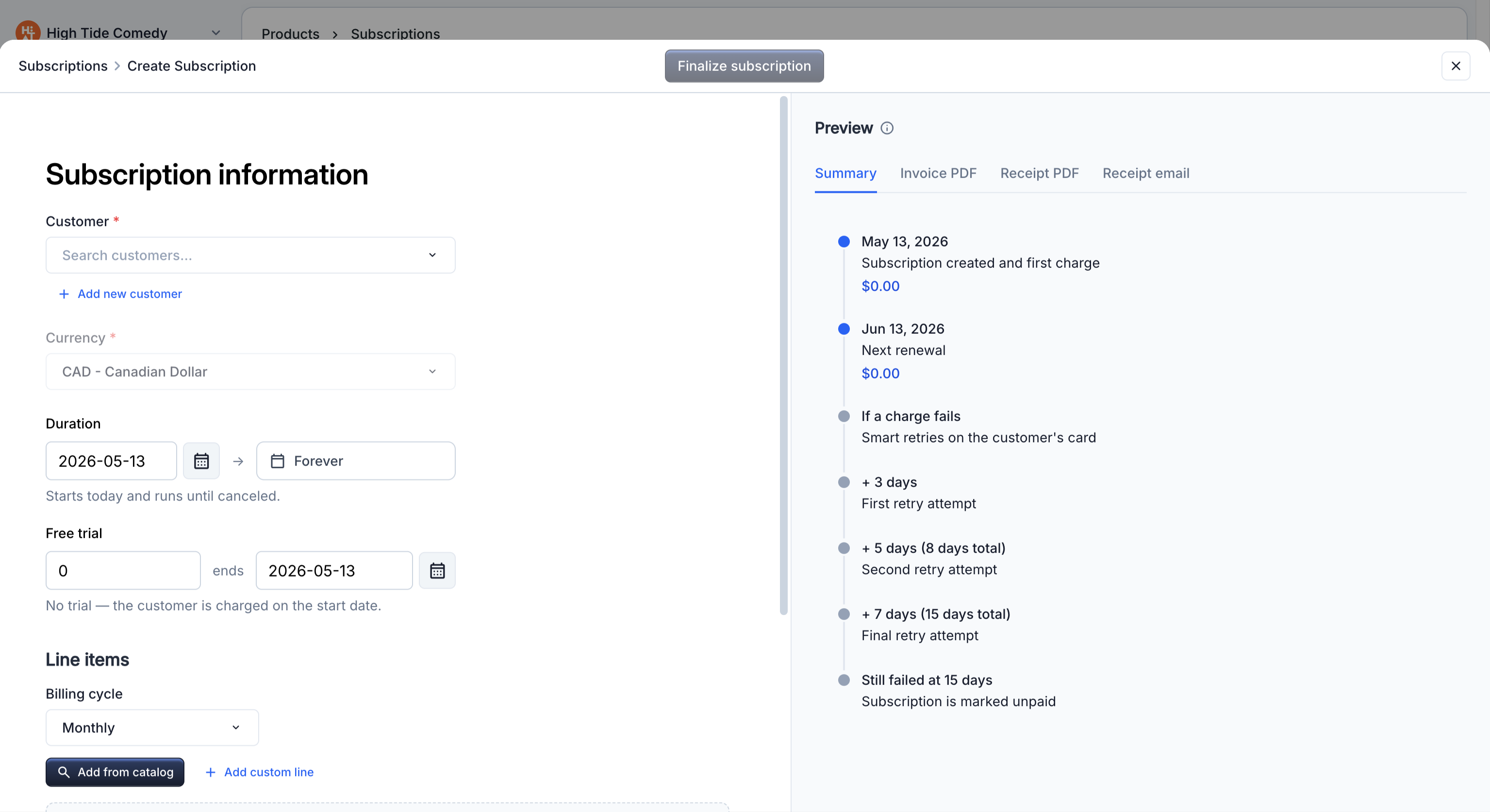 New subscription drawer