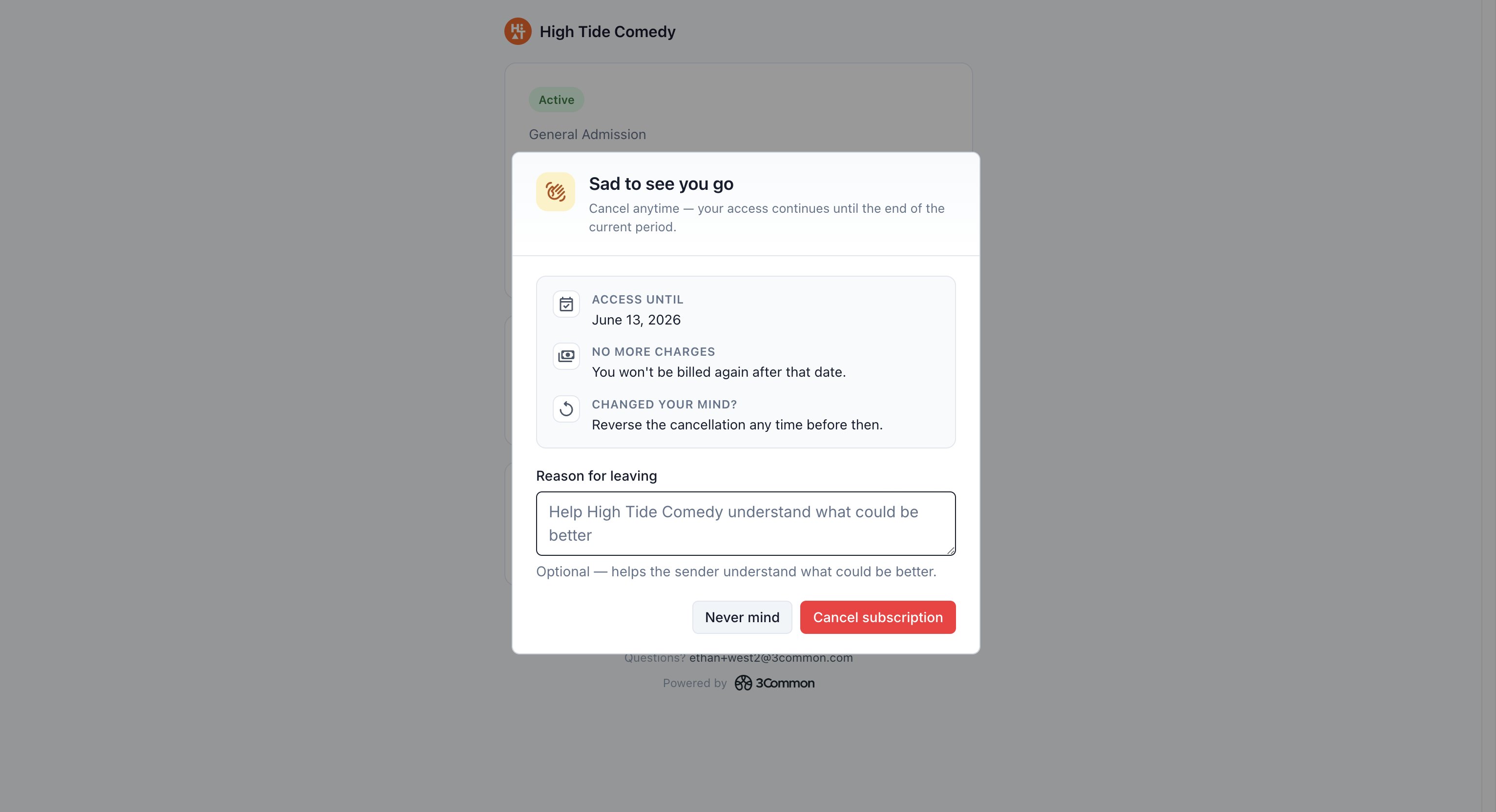 Customer-side cancellation dialog