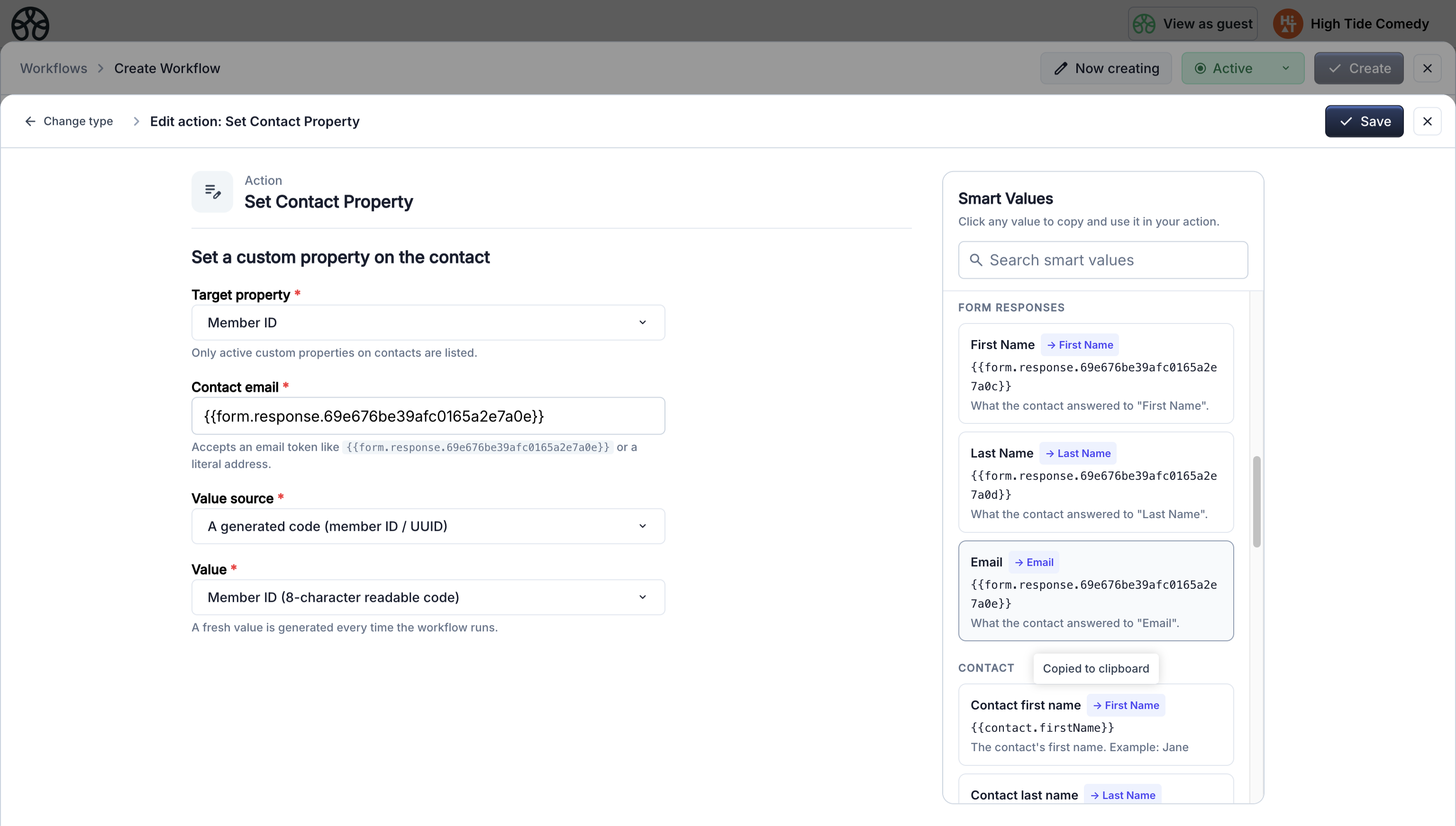 Set contact property action