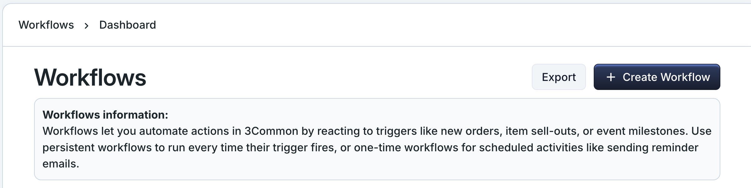 Create workflow button